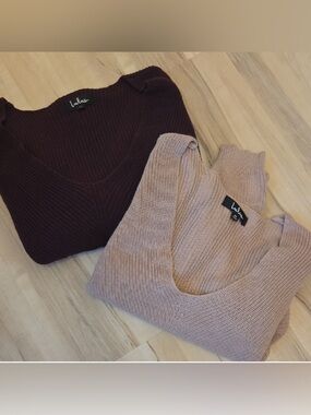 Lulu's V-Neck Sweater Duo in Plum and Dusty Pink